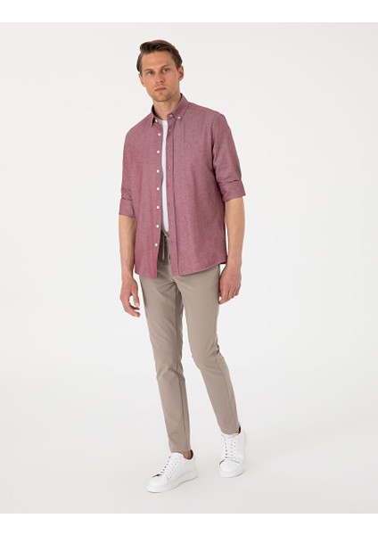 Bordo Oxford Slim Fit Kolay Ütülenebilir Gömlek fırsatları
