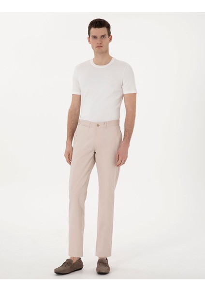 Bej Regular Fit Basic Kanvas Pantolon