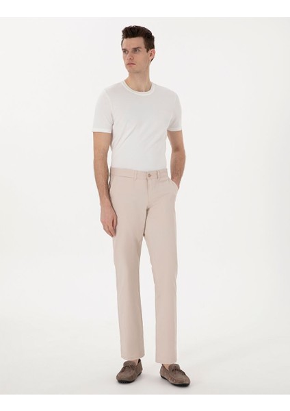 Bej Regular Fit Basic Kanvas Pantolon