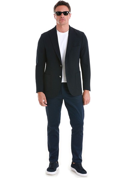 Lacivert Slim Fit Düz Mono Yaka Casual Ceket fiyatları