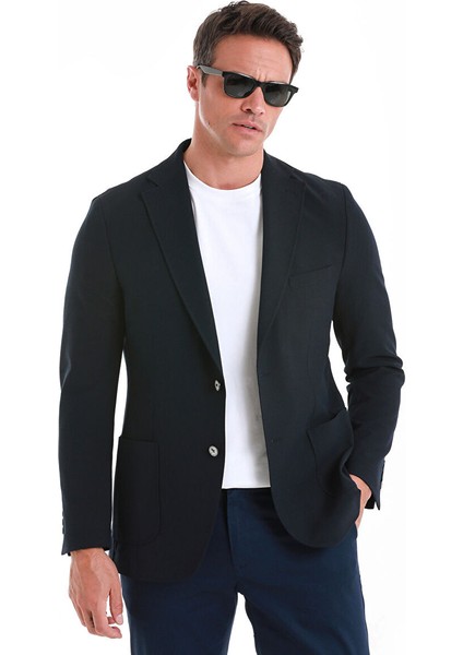 Lacivert Slim Fit Düz Mono Yaka Casual Ceket modelleri