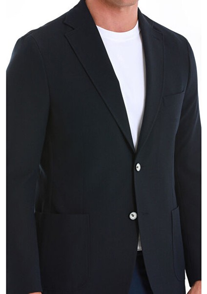 Lacivert Slim Fit Düz Mono Yaka Casual Ceket