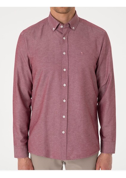Bordo Oxford Slim Fit Kolay Ütülenebilir Gömlek