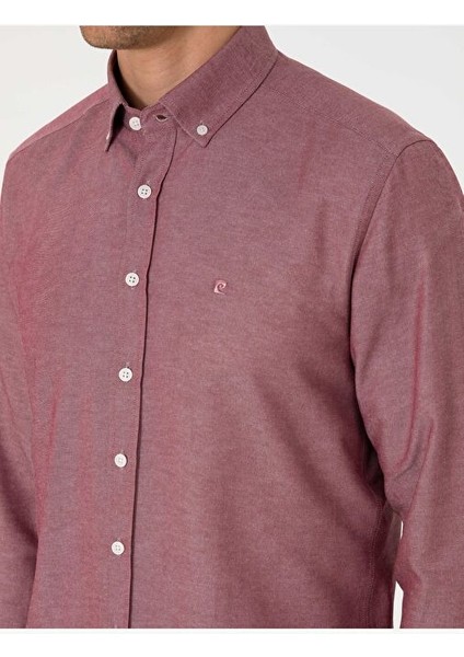 Bordo Oxford Slim Fit Kolay Ütülenebilir Gömlek