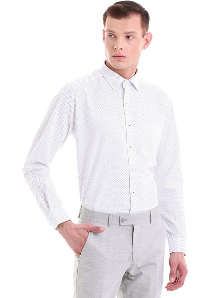 Gri Klasik Fit Baskılı Pamuklu Slim Yaka Uzun Kollu Klasik Gömlek modelleri