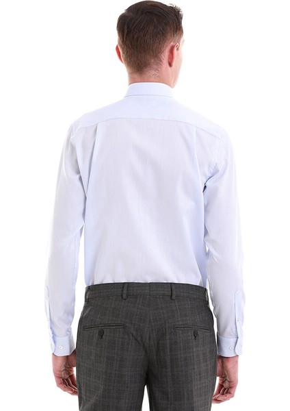 Mavi Comfort Fit Desenli 100% Pamuklu Slim Yaka Uzun Kollu Spor Gömlek