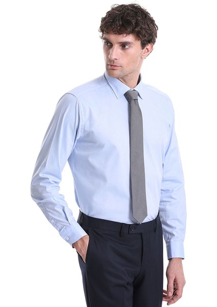 Mavi Regular Fit Düz 100% Pamuklu Slim Yaka Uzun Kollu Klasik Gömlek