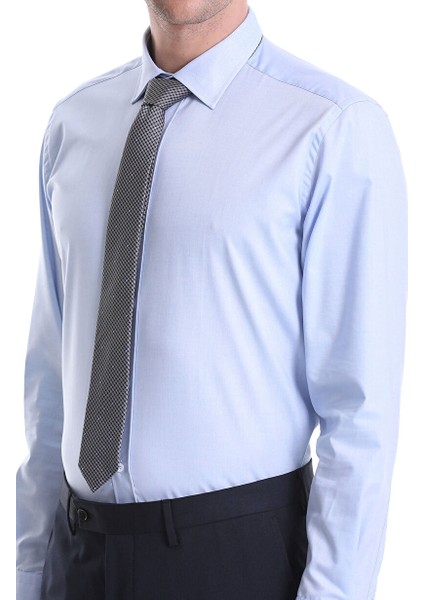Mavi Regular Fit Düz 100% Pamuklu Slim Yaka Uzun Kollu Klasik Gömlek