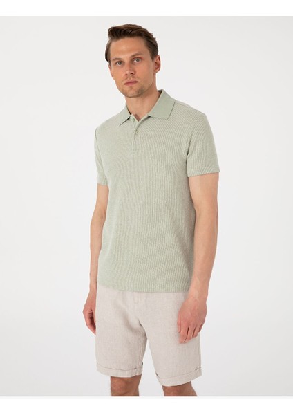 Haki Slim Fit Örme Dokulu Polo Yaka Tişört modelleri