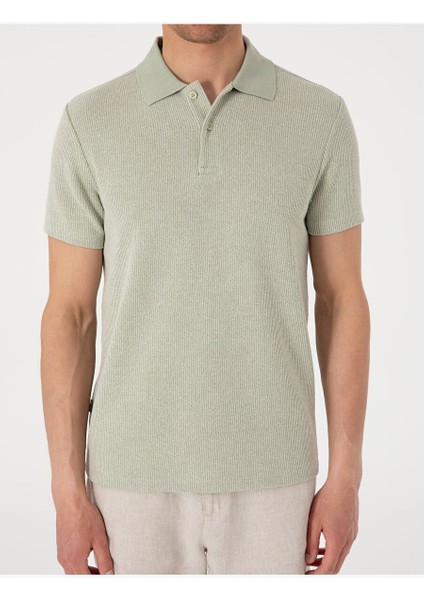 Haki Slim Fit Örme Dokulu Polo Yaka Tişört