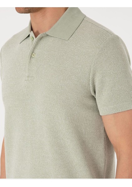 Haki Slim Fit Örme Dokulu Polo Yaka Tişört