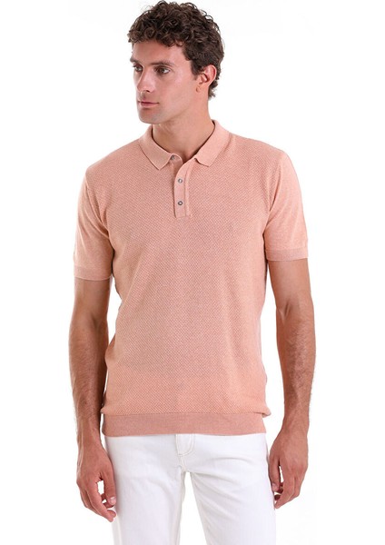 Pembe Regular Fit Düz Pamuklu Polo Yaka Triko Tişört