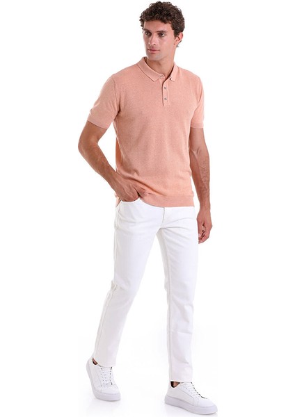Pembe Regular Fit Düz Pamuklu Polo Yaka Triko Tişört