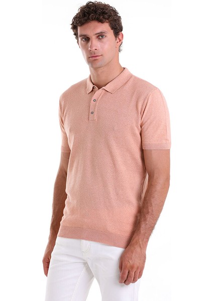 Pembe Regular Fit Düz Pamuklu Polo Yaka Triko Tişört