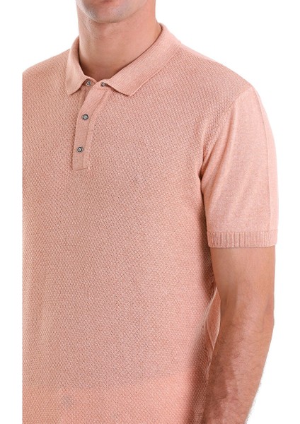 Pembe Regular Fit Düz Pamuklu Polo Yaka Triko Tişört
