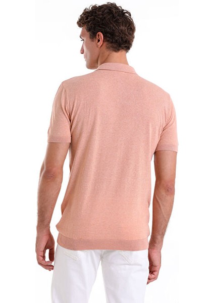 Pembe Regular Fit Düz Pamuklu Polo Yaka Triko Tişört