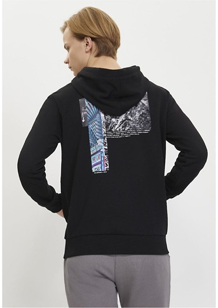 Siyah Ön Arka Baskılı Kapüşonlu Pamuk Regular Fit Erkek Sweatshirt Multıcultured Hoodıe