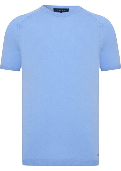 Bisiklet Yaka Gök Mavisi Giza Pamuk Triko T-Shirt