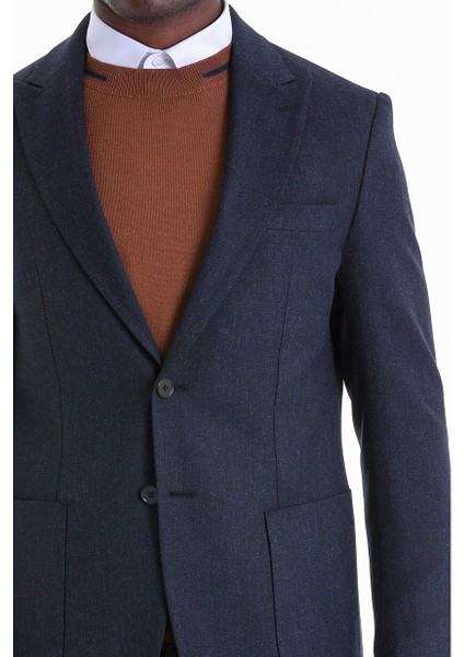 Lacivert Comfort Fit Desenli Sivri Yaka Casual Ceket fırsatları