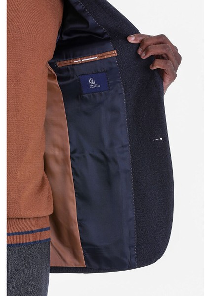 Lacivert Comfort Fit Desenli Sivri Yaka Casual Ceket indirimleri
