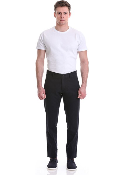 Siyah Regular Fit Desenli Pamuklu Yandan Cepli Basic Kanvas Pantolon