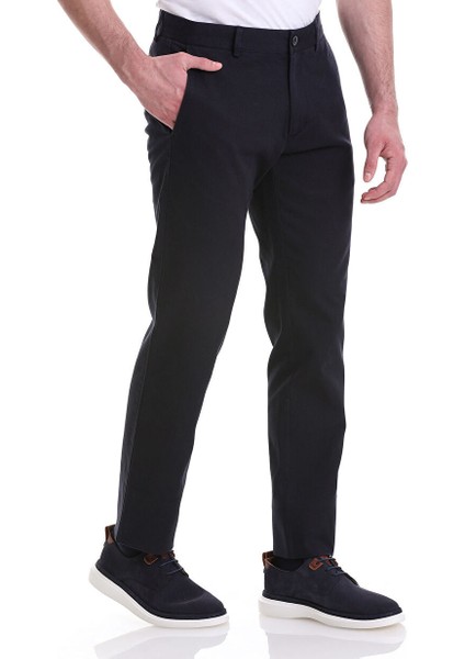 Siyah Regular Fit Desenli Pamuklu Yandan Cepli Basic Kanvas Pantolon