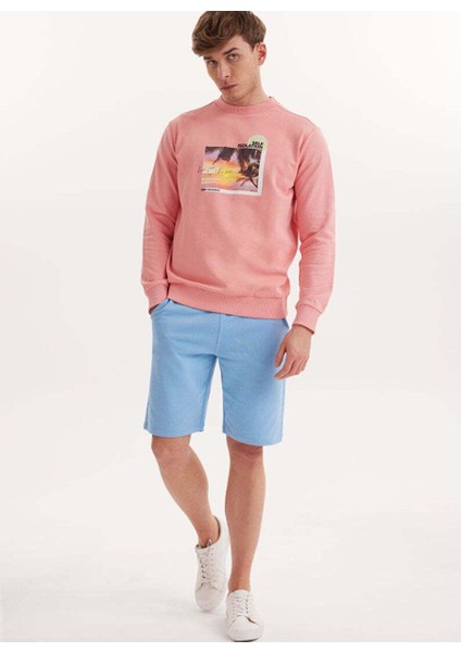 Pembe Baskılı Bisiklet Yaka Pamuklu Regular Fit Erkek Sweatshirt Wmcollage Fun