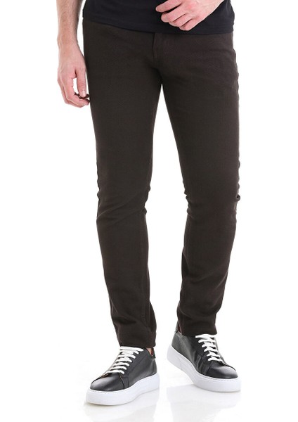 Kahverengi Slim Fit Düz 5 Cep Pamuklu Kanvas Pantolon
