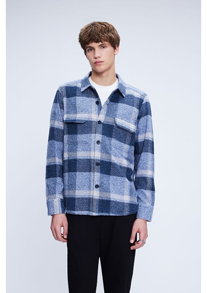 Mavi Regular Fit Shacket Uzun Kol Pamuklu Kareli Gömlek