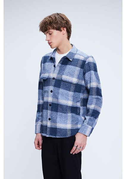 Mavi Regular Fit Shacket Uzun Kol Pamuklu Kareli Gömlek