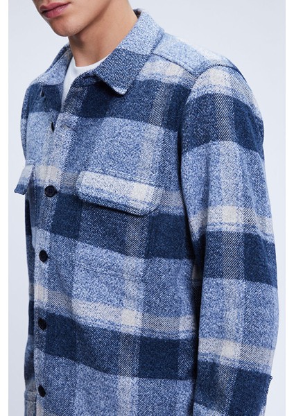 Mavi Regular Fit Shacket Uzun Kol Pamuklu Kareli Gömlek