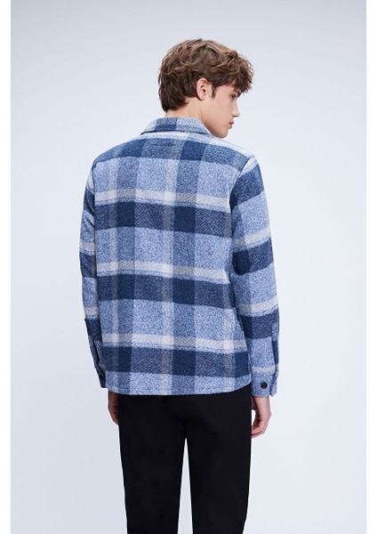 Mavi Regular Fit Shacket Uzun Kol Pamuklu Kareli Gömlek