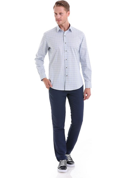 Yeşil Regular Fit Kareli 100% Pamuklu Slim Yaka Uzun Kollu Klasik Gömlek
