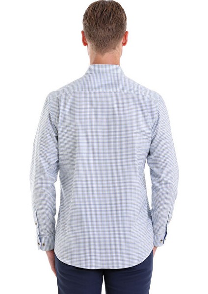 Yeşil Regular Fit Kareli 100% Pamuklu Slim Yaka Uzun Kollu Klasik Gömlek