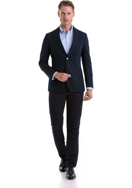 Lacivert Slim Fit Düz Mono Yaka Klasik Keten Ceket fiyatları