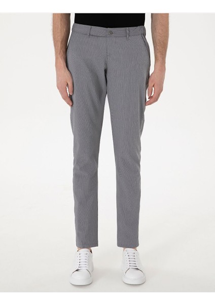 Gri Slim Fit Gofre Kanvas Pantolon