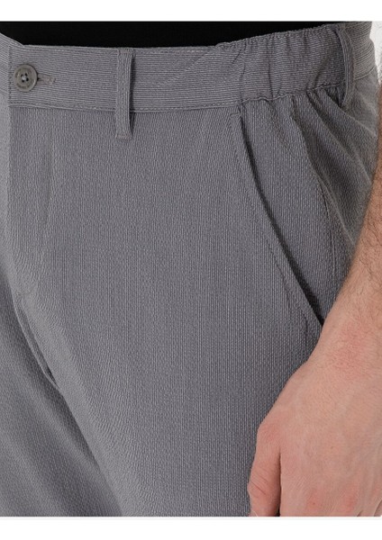 Gri Slim Fit Gofre Kanvas Pantolon