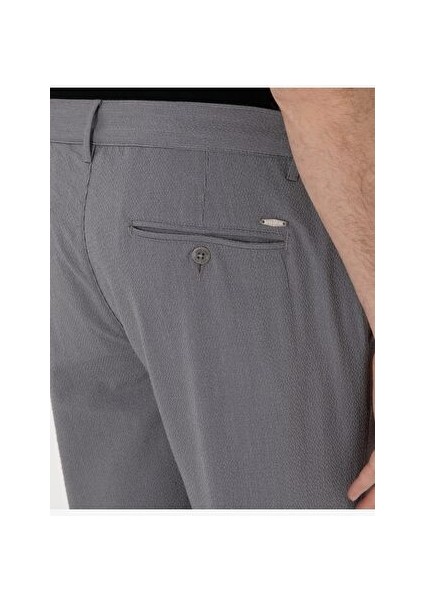 Gri Slim Fit Gofre Kanvas Pantolon