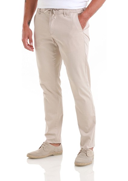 Bej Regular Fit Düz Yandan Cep Pamuklu Jogger Kanvas Pantolon