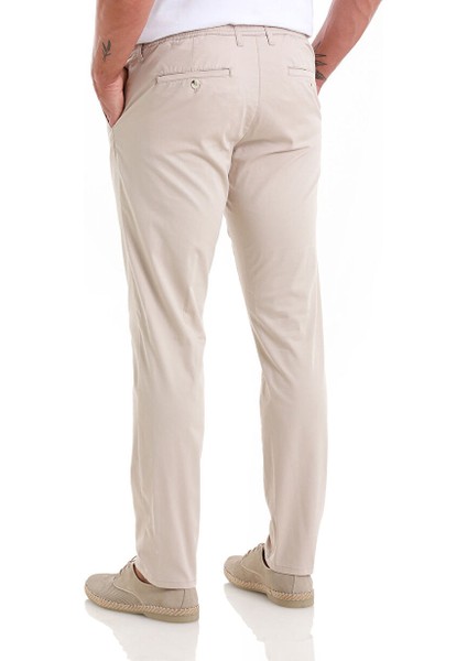 Bej Regular Fit Düz Yandan Cep Pamuklu Jogger Kanvas Pantolon
