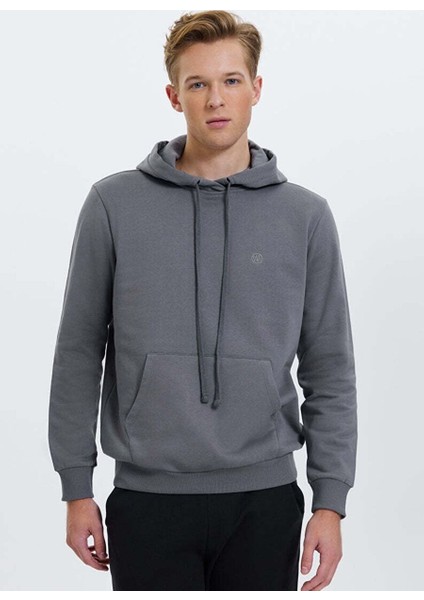 Antrasit Kapüşonlu Cepli Pamuklu Regular Fit Erkek Sweatshirt Core Hoodıe W/pocket