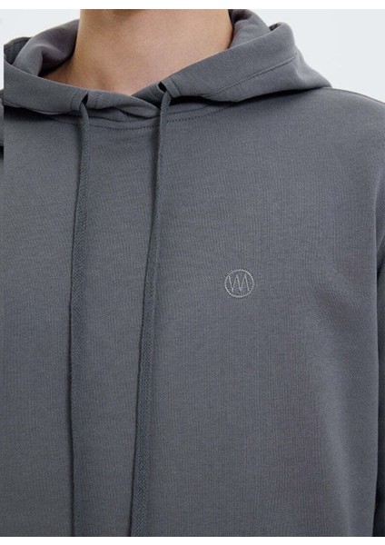 Antrasit Kapüşonlu Cepli Pamuklu Regular Fit Erkek Sweatshirt Core Hoodıe W/pocket