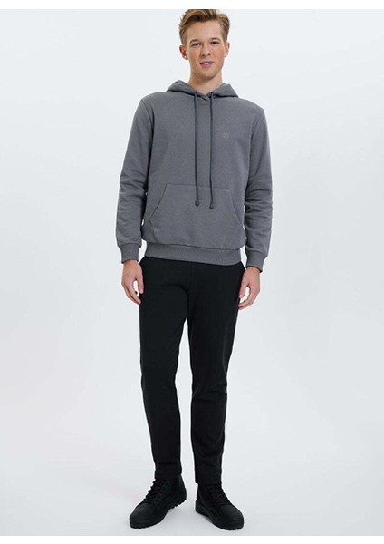 Antrasit Kapüşonlu Cepli Pamuklu Regular Fit Erkek Sweatshirt Core Hoodıe W/pocket