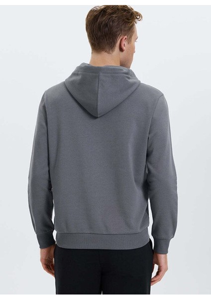 Antrasit Kapüşonlu Cepli Pamuklu Regular Fit Erkek Sweatshirt Core Hoodıe W/pocket