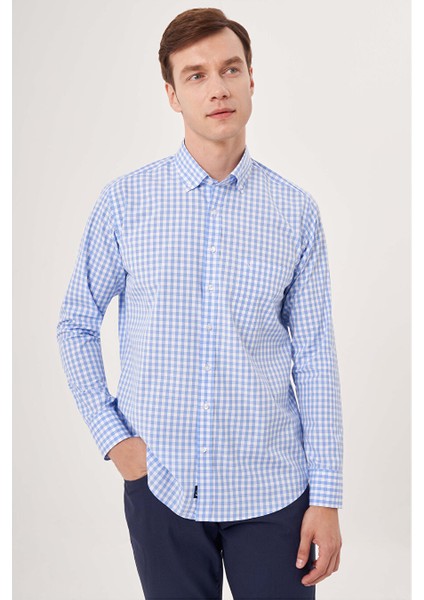 Erkek Regular Fit Paşa Yaka Spor Gömlek Mavi GM23Y231015_D35
