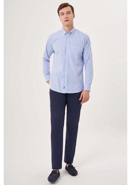 Erkek Regular Fit Paşa Yaka Spor Gömlek Mavi GM23Y231015_D35