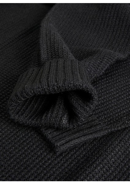 Dik Yaka Standart Siyah Erkek Kazak 12243119_JORKYLE Knıt Roll Neck modelleri