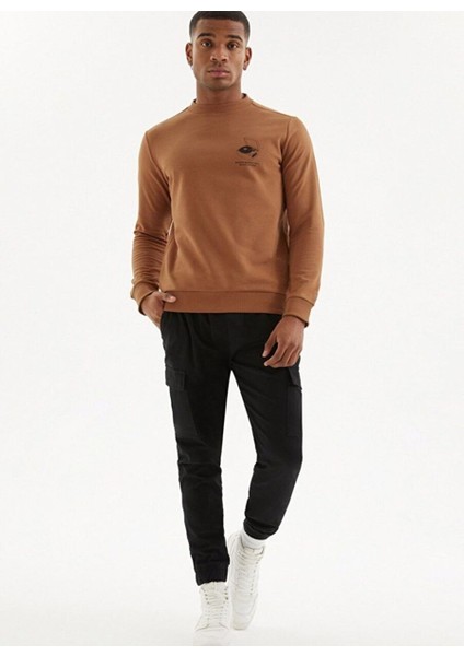 Kahverengi Baskılı Bisiklet Yaka Pamuklu Regular Fit Erkek Sweatshirt Record