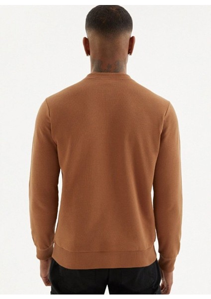 Kahverengi Baskılı Bisiklet Yaka Pamuklu Regular Fit Erkek Sweatshirt Record