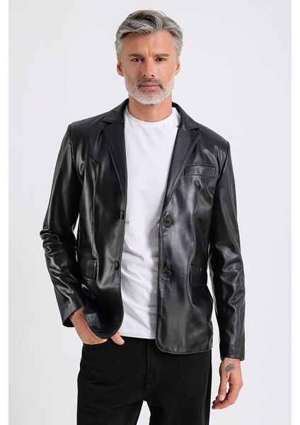 Alba Erkek Siyah Deri Blazer Ceket
